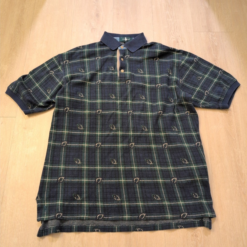 VTG Hunt Club Men's Medium Polo Shirt Plaid Western Golf Collar Preppy Blue